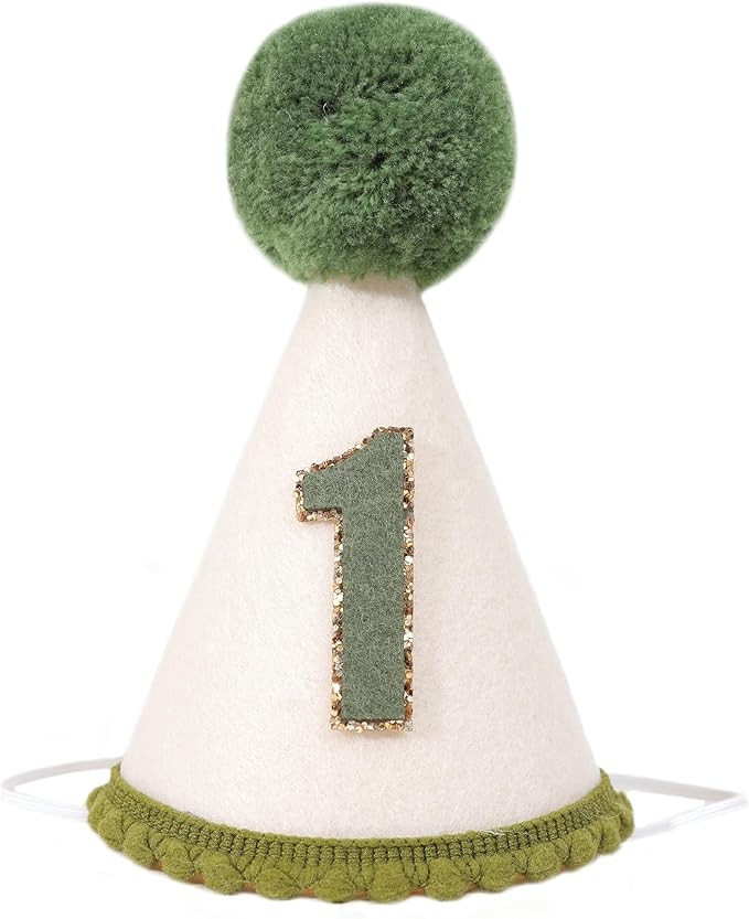 Wild One 1st Birthday Cone Hat - Greenery First Birthday Party Hat for Baby Boys, Olive Party Cro... | Amazon (US)