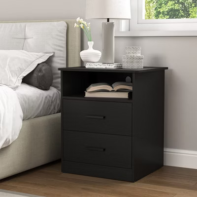 Resenkos Set of 2 Wood Nightstand With Charging Station, Bedside Table With 2 Drawers, Night Stand With Storage For Bedroom, Black | Target