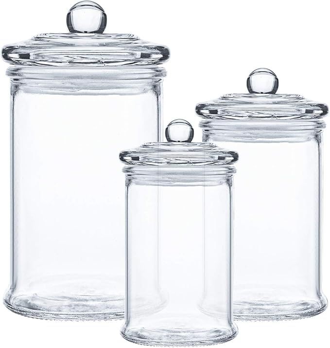 Suwimut Set of 3 Glass Apothecary Jars with Lids, Clear Glass Canisters Set Bathroom Storage and ... | Amazon (US)