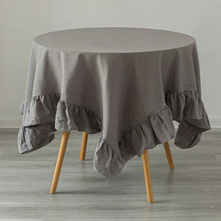 Deerlux 100 Percent Pure Linen Washable Tablecloth with Ruffle Trim | Walmart (US)