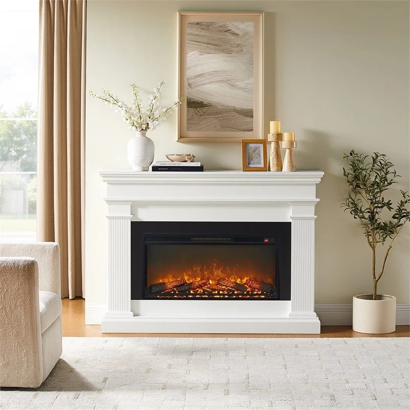 58.5" Modern Solid Wood Electric Fireplace in White | Wayfair North America