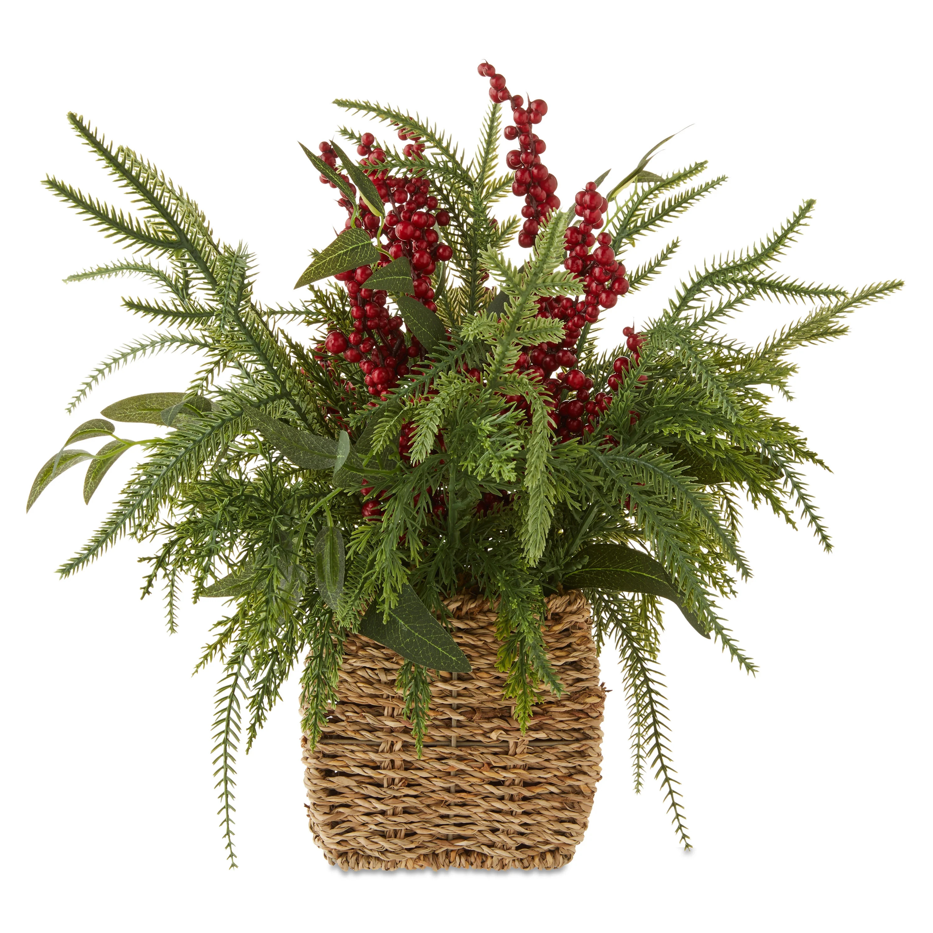 Winter Floral Basket with Berries Christmas Tabletop Decoration, Green and Red, 15", by Holiday T... | Walmart (US)