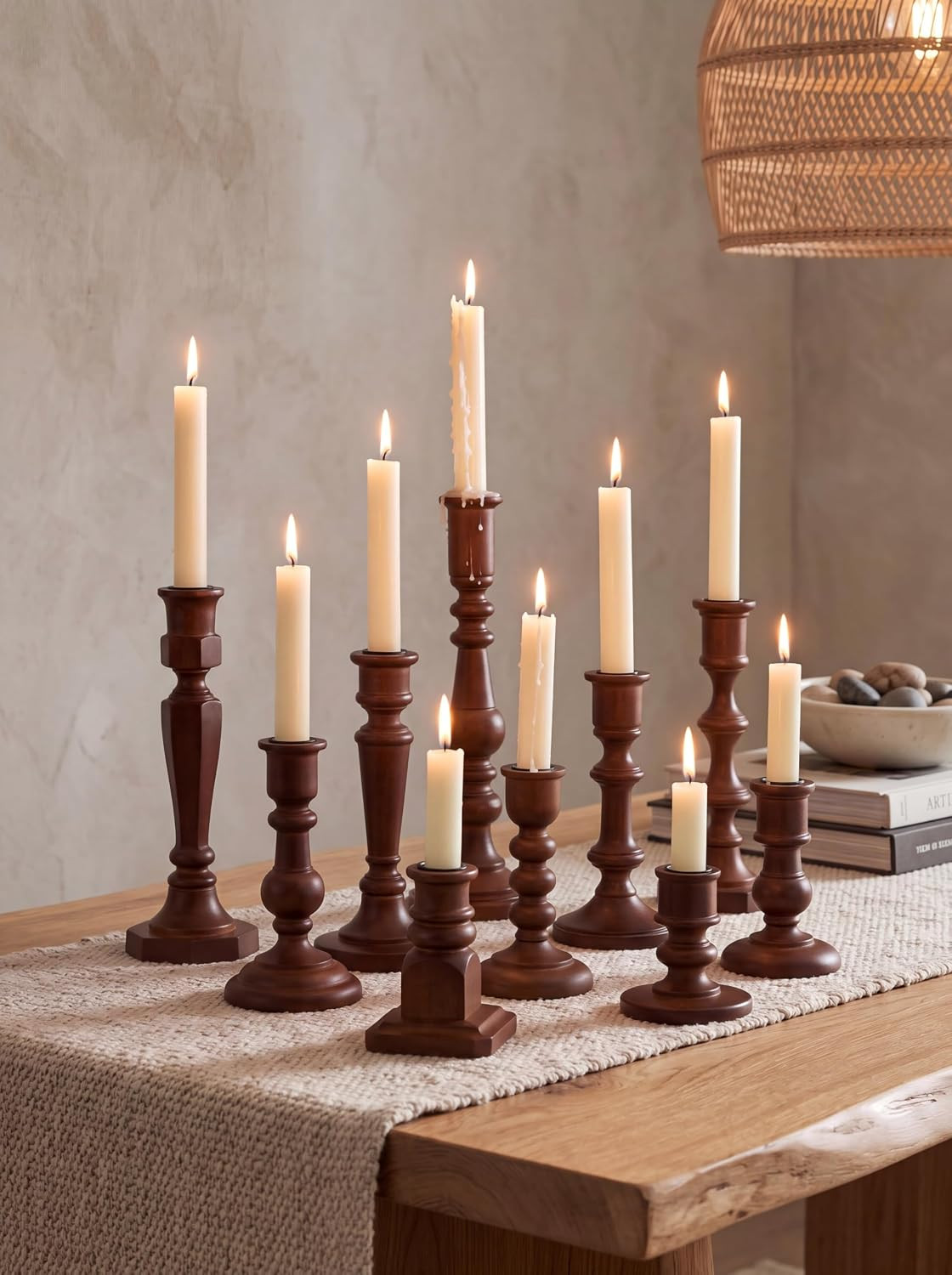 NUPTIO Wood Taper Candle Holders: Set of 10 Mixed Candlestick Holders Bulk | Amazon (US)