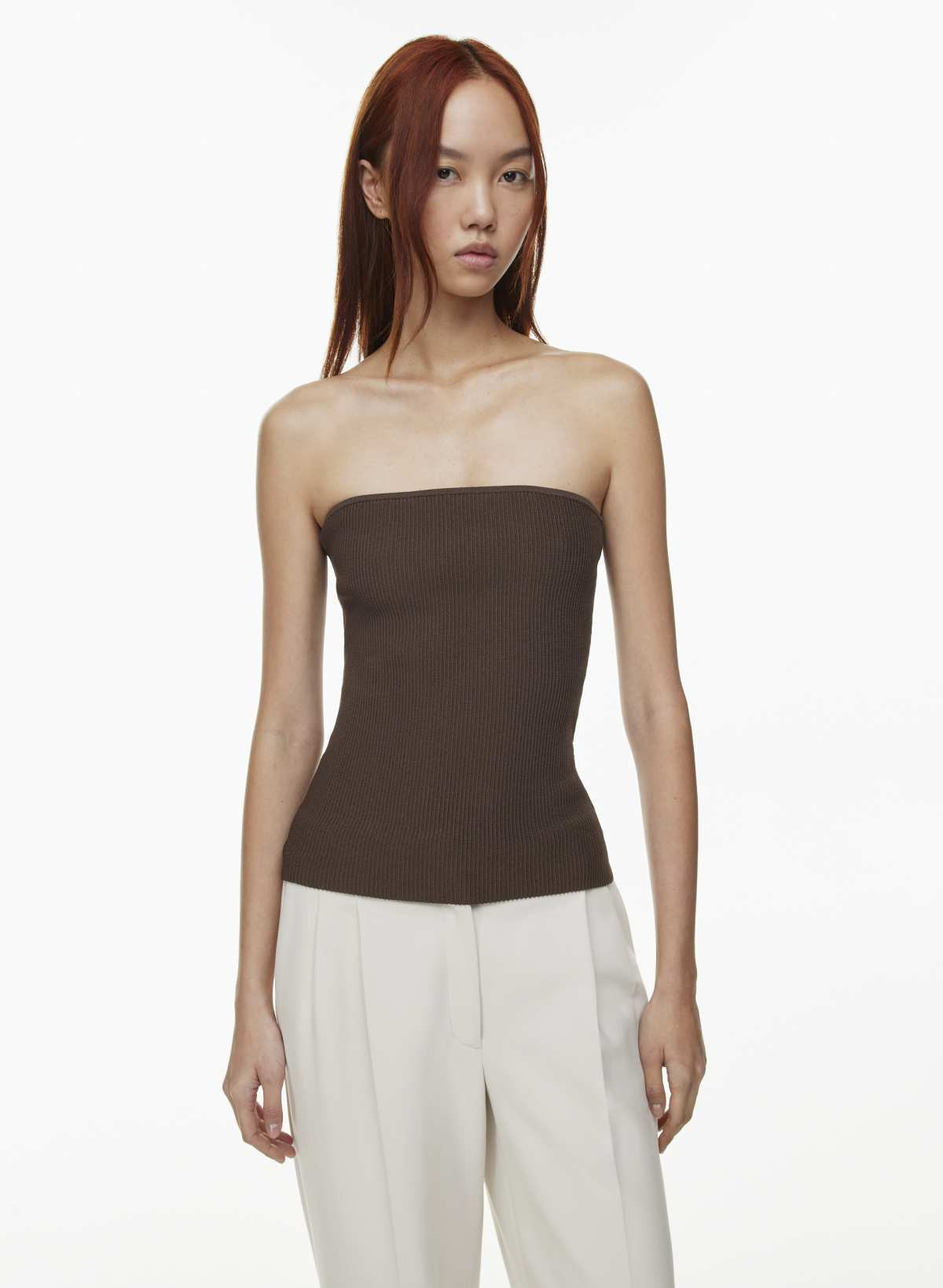 Aritzia Babaton Women's Sculpt Knit Tube Top in Ric Heather Mocha Brown | 2XS | Aritzia