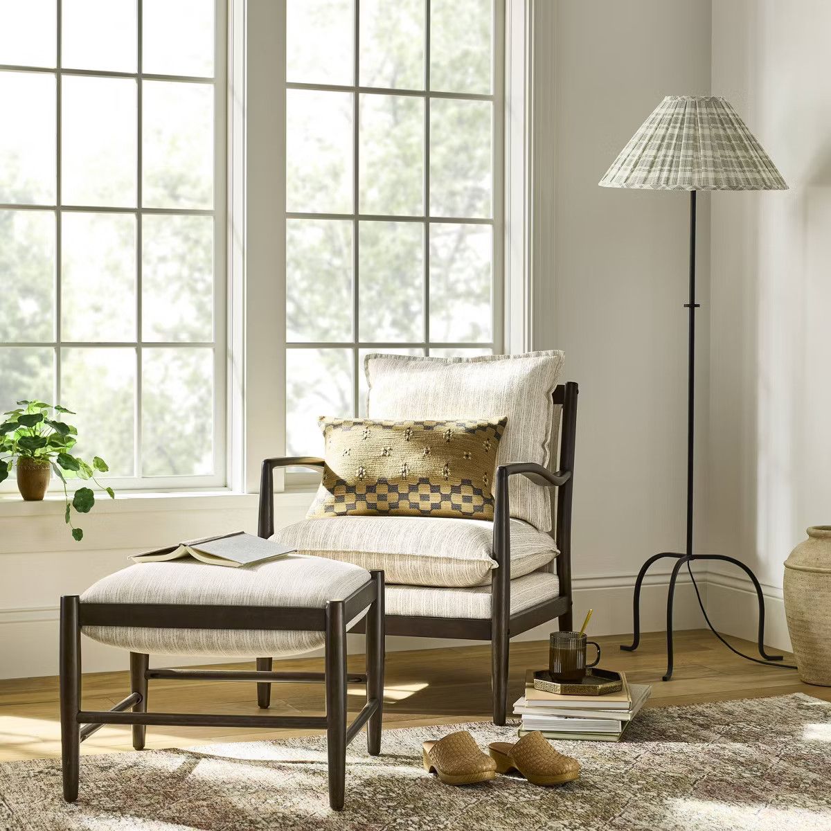 Metal Floor Lamp with Pleated Plaid Shade Black - Threshold™ designed with Studio McGee | Target