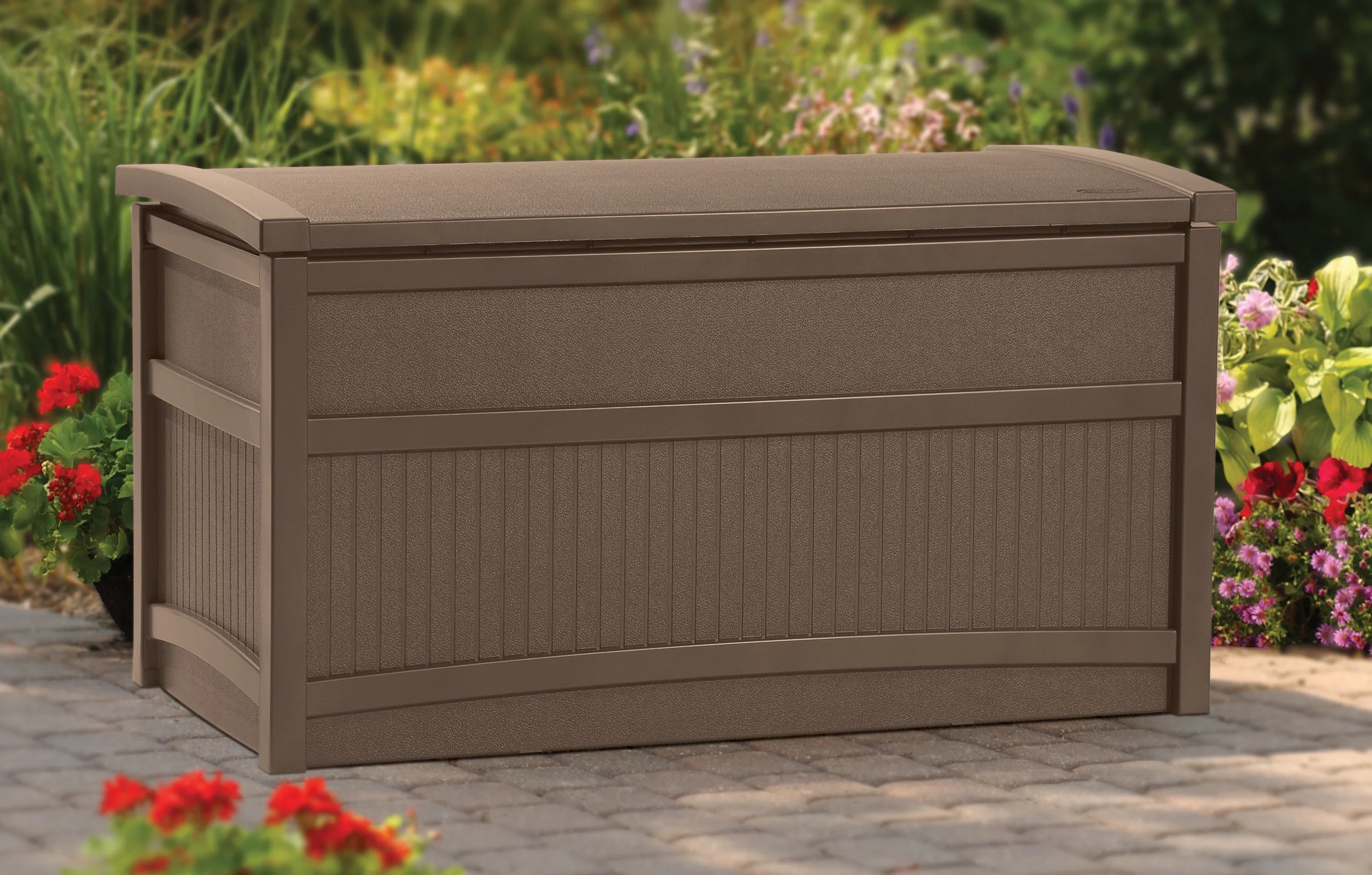 Suncast Outdoor Patio 50 Gallon Resin Deck Box with Seat, Mocha Brown - Walmart.com | Walmart (US)