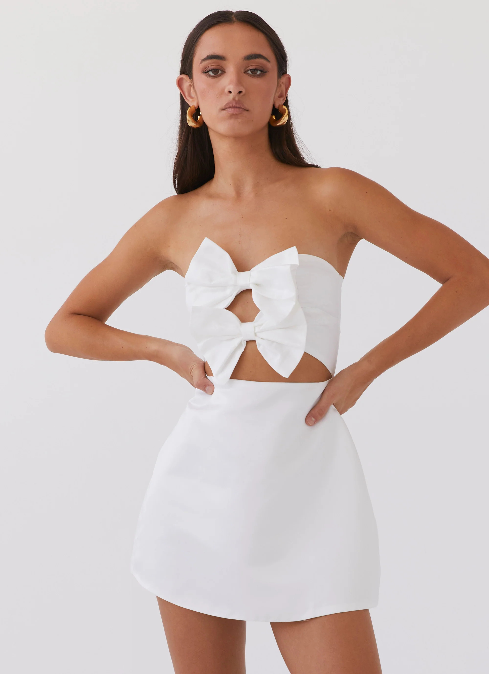 Girl Crush Bow Mini Dress - White | Peppermayo (Global)