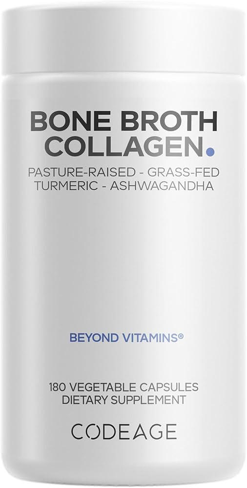 Codeage Organic Bone Broth Collagen Peptides Capsules Supplement, Bone Broth Grass Fed Beef, Free... | Amazon (US)