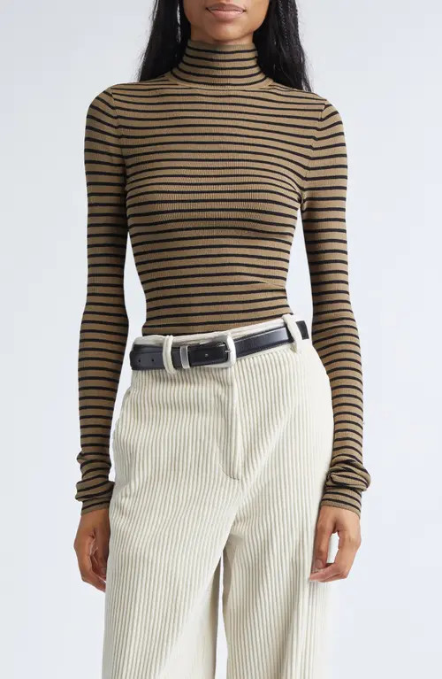 Proenza Schouler Didi Velvet Stripe Sweater in Khaki/Black at Nordstrom, Size Medium | Nordstrom