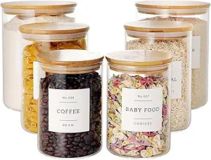 Set of 6 Glass Flour and Sugar jars with 132 Kitchen Pantry Labels - Thicken Large Glass Storage ... | Amazon (US)