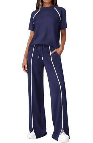 BTFBM Casual Two Piece Sets For Women Summer Outfits Solid Matching Sweatsuit Lounge Set Wide Leg... | Amazon (US)