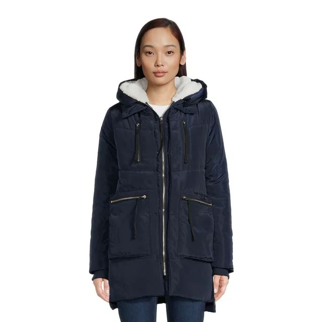 Jason Maxwell Women's Puffer Coat with Faux Sherpa Lined Hood, Sizes S-XL | Walmart (US)