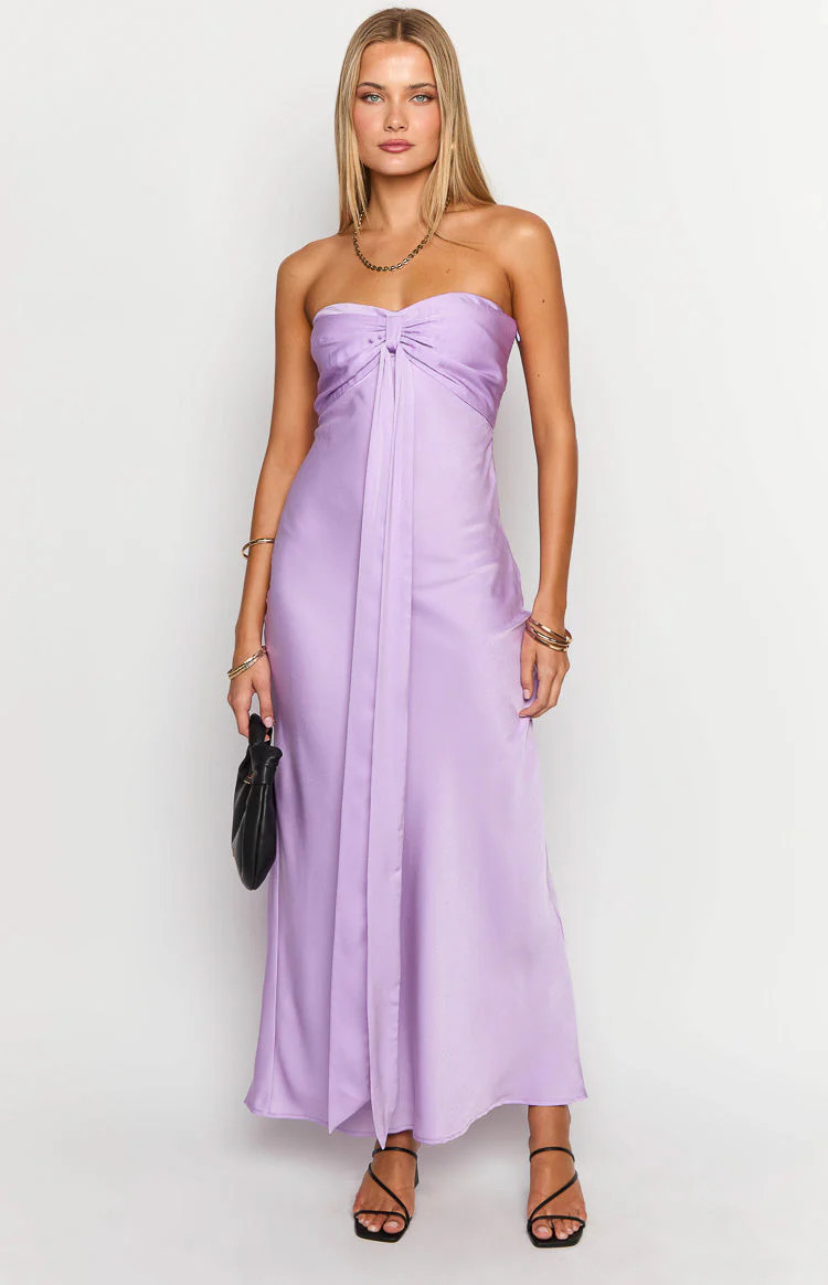 Ariella Lilac Satin Strapless Maxi Dress | Beginning Boutique (US)