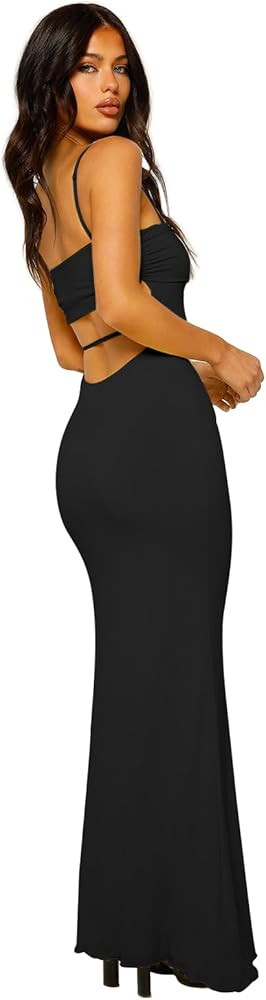 Women's Cutout Backless Maxi Dress Sexy Sleeveless Tight Slip Spaghetti Strap Long Dresses | Amazon (US)