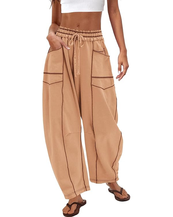Nirovien Womens Barrel Sweatpants High Waisted Wide Leg Pants Drawstring Athletic Baggy Pants Lou... | Amazon (US)