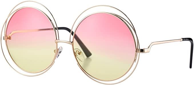 Pro Acme Women’s Double Circle Metal Wire Frame Oversized Round Sunglasses | Amazon (US)