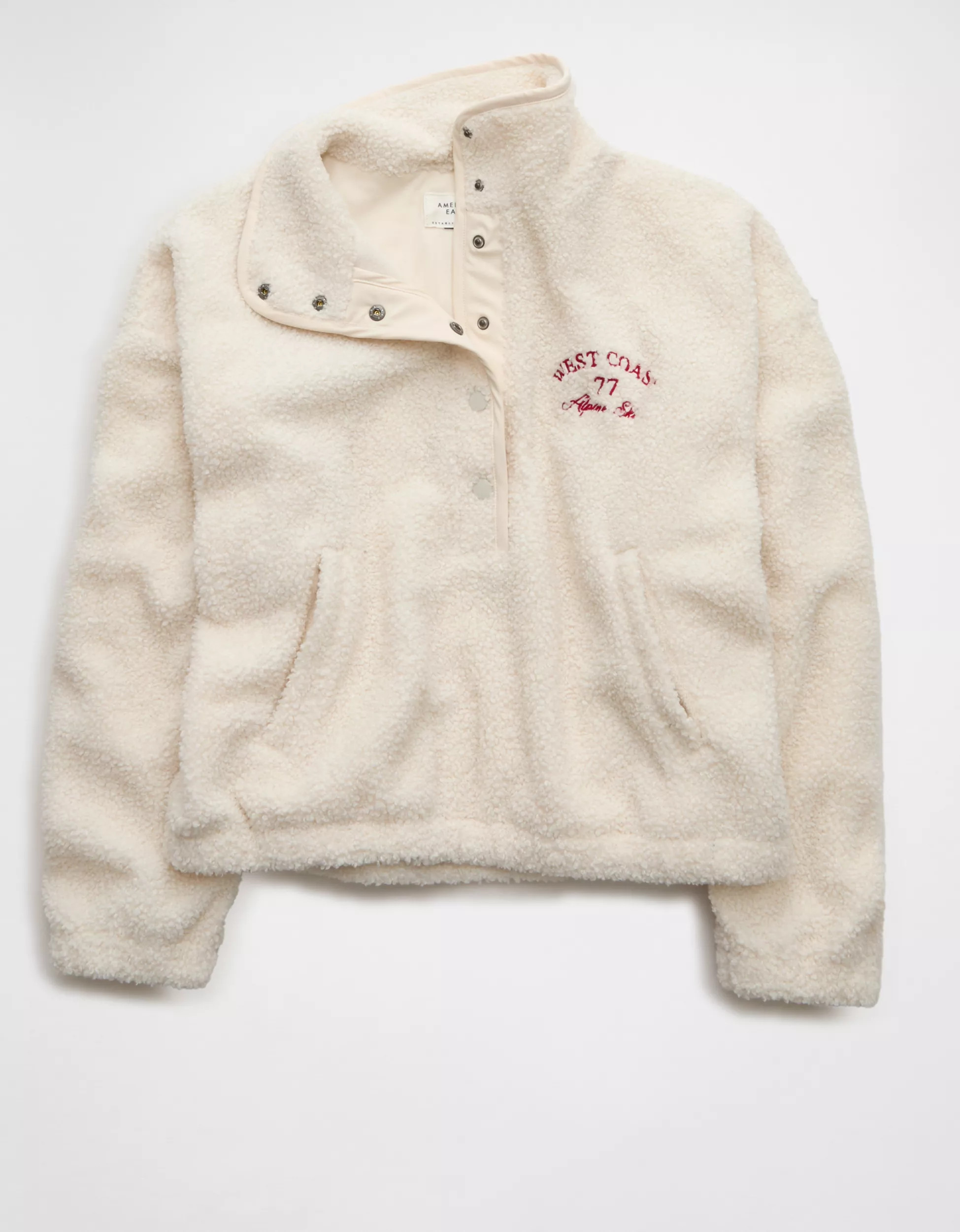 AE Sherpa Fleece Graphic Henley Sweatshirt | American Eagle Outfitters (US & CA)