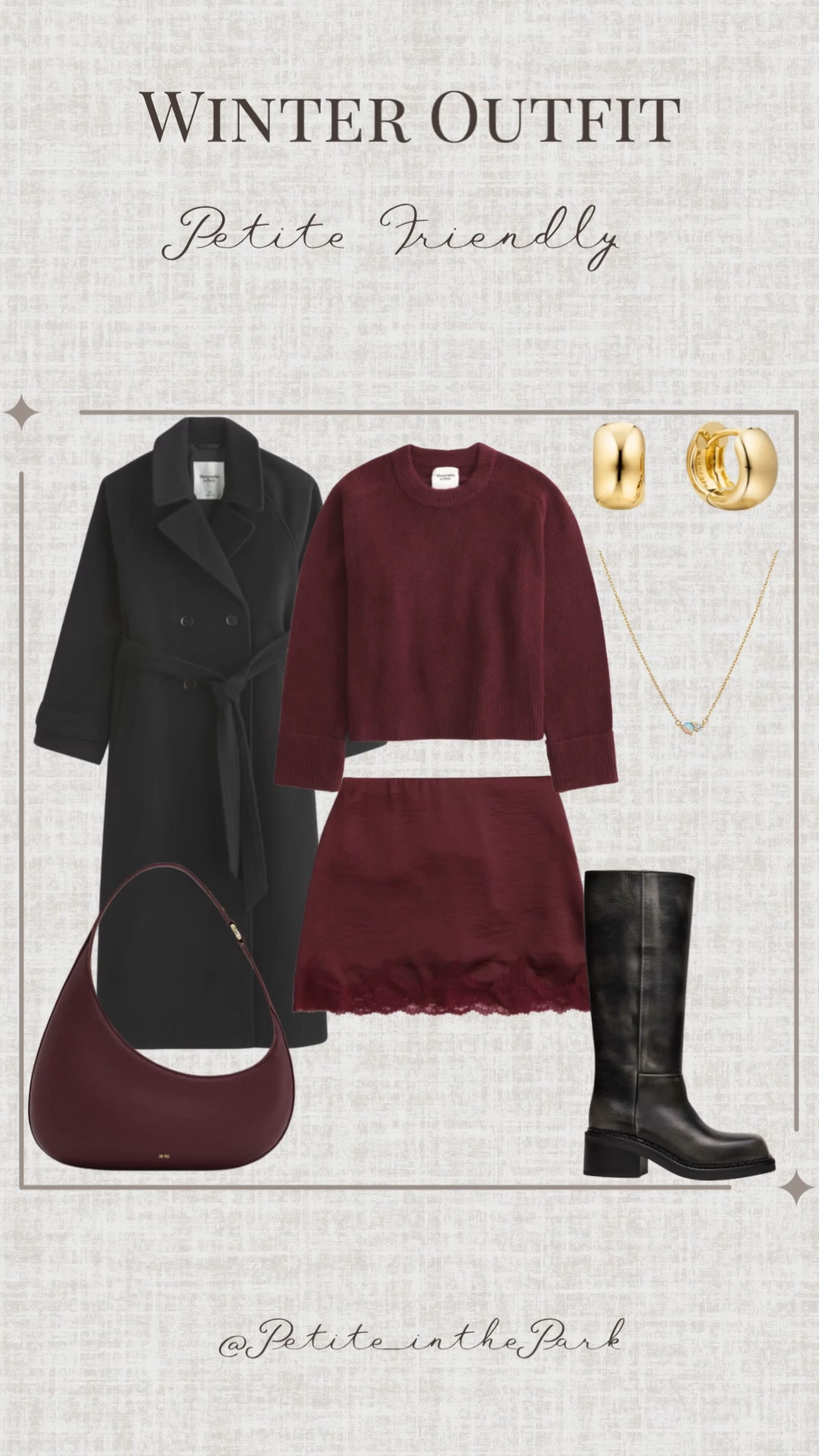 Winter petite outfit  

Winter outfit, winter trends, casual winter outfit, petite winter outfit, winter fashion, winter style, petite style, petite winter style, casual petite outfit, minimal outfit, minimal winter outfit, long coat, black coat, petite coat, burgundy sweater, wool sweater, high waisted skirt , petite skirt , burgundy skirt, boots, black boots, leather boots, shoulder bag, leather bag, burgundy bag, burgundy purse, gold earrings, gold hoop earrings, gold necklace, minimal jewelry  #casualoutfit #petiteoutifts #winteroutfits #winteroutfits2025 #wintertrends 
valentines outfit women, date night outfit 

#LTKSeasonal #LTKPetite #LTKValentine