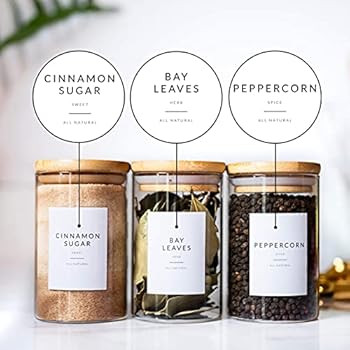 162 Minimalist Spice Jar Labels - Preprinted Spice Stickers - Black Text on White Waterproof Labe... | Amazon (US)