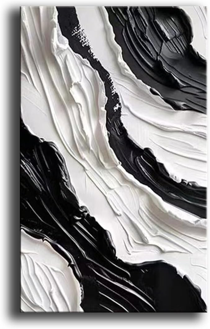 YaSheng Art- 3D Thick Texture Black and White Canvas Wall Art Hand-Painted Minimalism Abstract Ar... | Amazon (US)