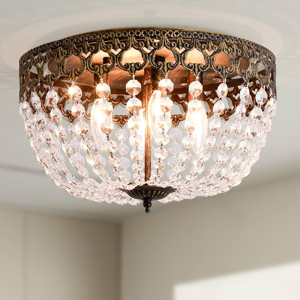 Maxax 4 Lights Ceiling Light, K9 Crystal Flush Mount Chandelier Light Fixture, Round Ceiling Lamp... | Amazon (US)