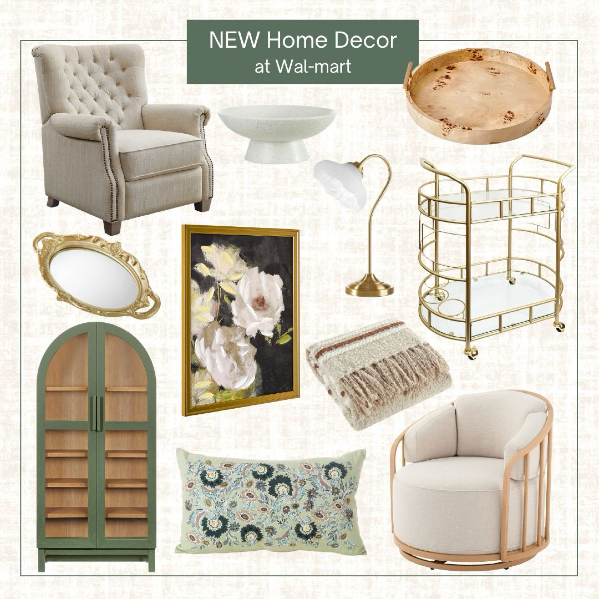 We’ve been eyeing these budget-friendly home decor and furnishing finds at Wal/mart to give our homes a living room refresh for the new year. That arched cabinet comes in three different colors but we are loving the green! #budgethomedecor #homedecor #livingroomrefresh

#LTKHome