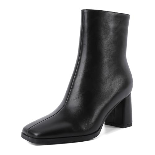 Eldof Black Chunky Boots for Women Square Toe Ankle Boots Block High Heeled Short Booties 3 Inches Gogo Boots US Size 9.5 | Amazon (US)