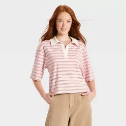 Women's Polo Striped Top - Universal Thread\u2122 Pink S | Target