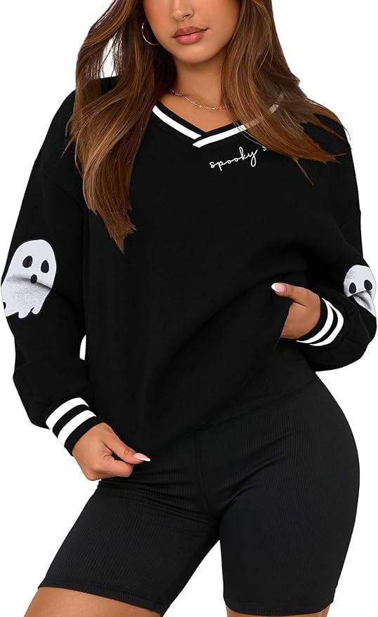 HDLTE Women's Oversized Sweatshirts Casual V Neck Pullover Tops Long Sleeve Fall Trendy Preppy Cl... | Amazon (US)