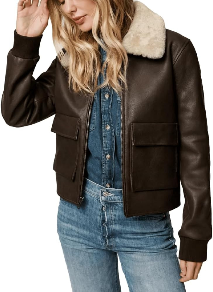 Isaac & David Chicago Women’s A2 Aviator Removable Fur Collar Leather Jacket Women Genuine A-2 ... | Amazon (US)