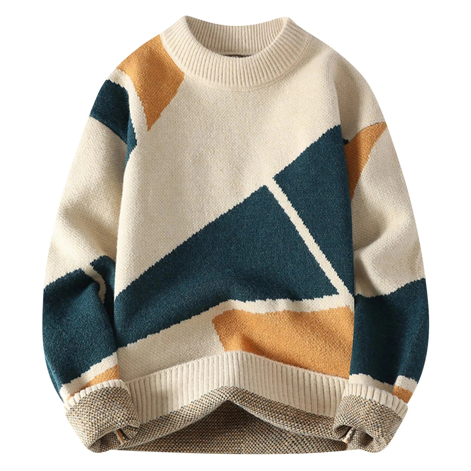 BSDJILFG Sweaters for Men Colorblock Soft Sherpa Fleece Lined Casual Long Sleeve Crewneck Tops Pu... | Walmart (US)