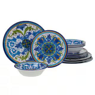 Certified International Lucca 12-Piece Casual Multicolor Melamine Outdoor Dinnerware Set (Service... | The Home Depot