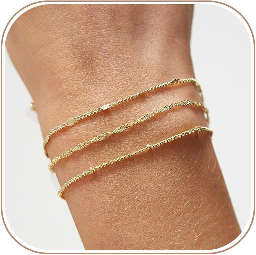 Dainty Bracelet for Women 14K Gold Plated Cross Pearl CZ Leaf Bracelets Set Gold Layering Bracele... | Amazon (US)