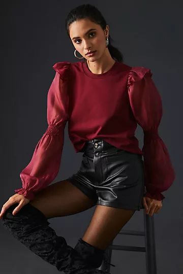 English Factory Ruffled Puff-Sleeve Blouse | Anthropologie (US)