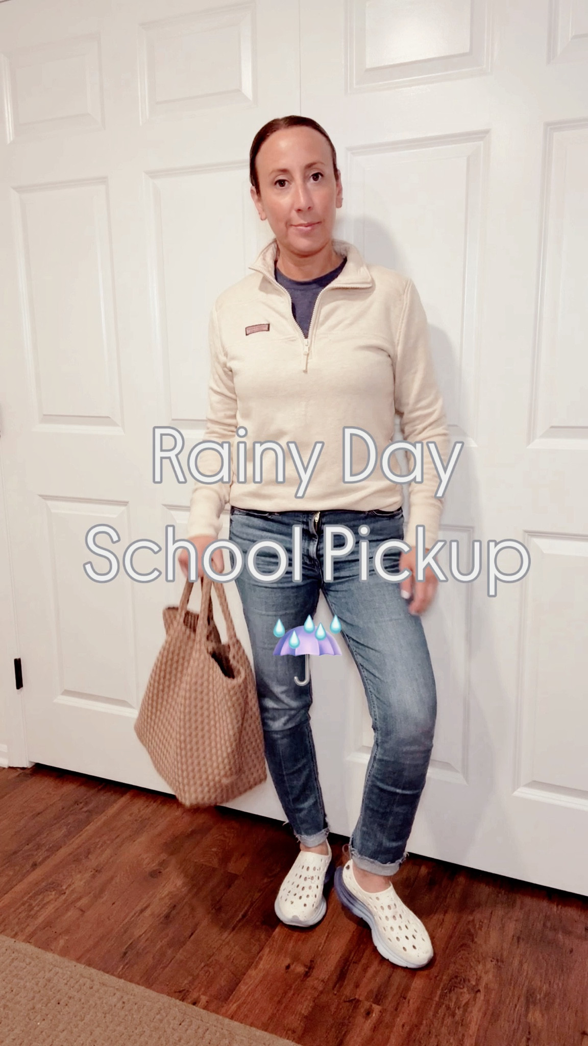 Rainy day school pick-up look—easy, comfy, and weather-proof!

Wearing my go-to jeans + these cane shoes that are basically made for wet sidewalks (no worries about puddles!). Layered with the softest Amazon tee (you get 3 for under $20—seriously a staple), a cozy Vineyard Vines sweatshirt for warmth, and my trusty rain jacket that’s kept me dry through it all.

Finished it off with my Naghedi tote that can handle the rain—no stress, no soaking!

Everything is linked here for you to shop!
Perfect for mom life, errands, or any gloomy day on the go.

_____

	•	rainy day outfit for moms
	•	school pickup outfit ideas
	•	casual rainy day outfit
	•	mom style rainy weather
	•	waterproof shoes for women
	•	best rain jacket for women
	•	Amazon basic tees under $


#LTKActive #LTKKids #LTKFindsUnder100