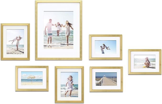 Mimosa Moments Gallery Wall Frame Set with mat for one 8x10, two 5x7 and four 4x6 pictures (Gold,... | Amazon (US)
