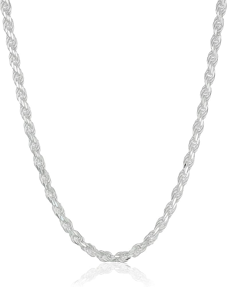 Amazon Essentials Sterling Silver Diamond Cut Rope Chain Necklace | Amazon (US)