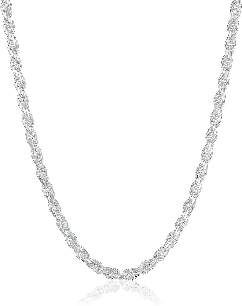 Amazon Essentials Sterling Silver Diamond Cut Rope Chain Necklace | Amazon (US)