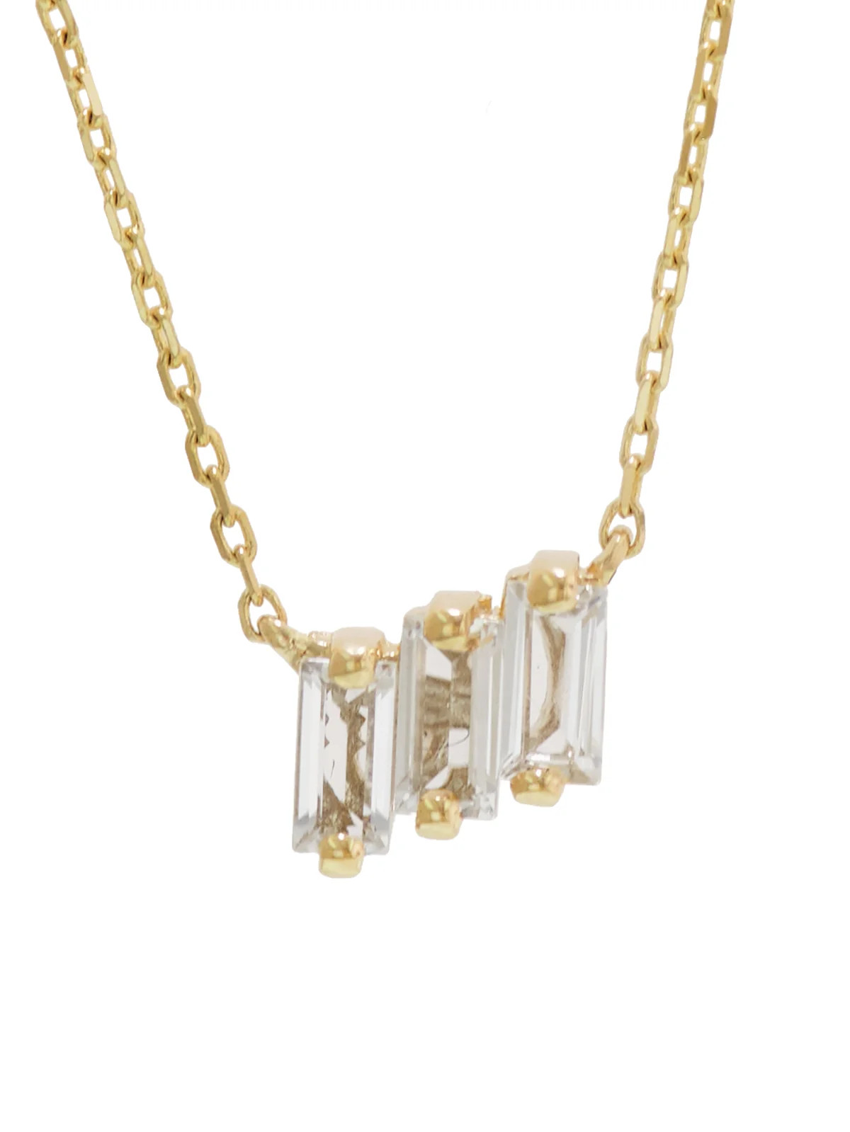 Three Baguette White Topaz Yellow Gold Necklace | YLANG 23