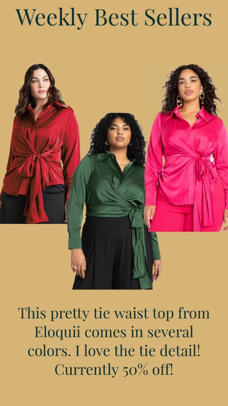This pretty tie waist top from Eloquii comes in several colors. I love the tie detail! Currently 50% off!

#LTKsalealert #LTKplussize #LTKfindsunder50