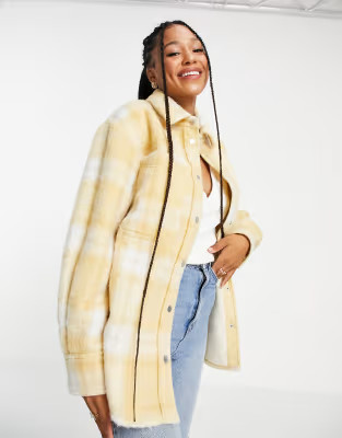 Topshop wool overshirt shacket in yellow check | ASOS (Global)