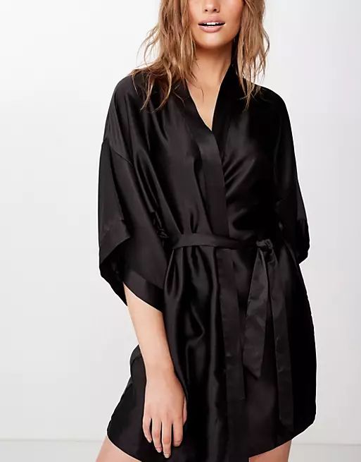 Cotton:On satin kimono robe in black | ASOS (Global)