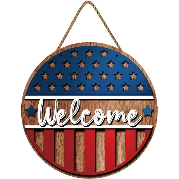 Memorial Day Patriotic Welcome Sign Wooden Hanging Sign Stars and Stripes Door Wall Decorations f... | Walmart (US)