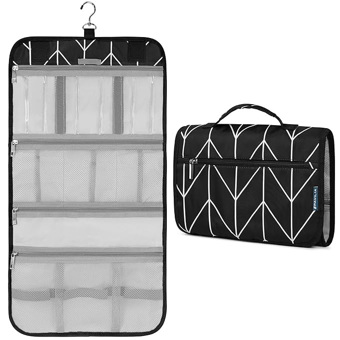 PAVILIA Hanging Toiletry Bag Women Men, Travel Kit Foldable Large Toiletries Organizer, Roll up C... | Amazon (US)