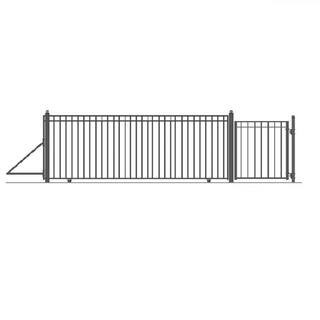 25 ft. x 6 ft. Black Steel Single Sliding Driveway Gate Madrid Style 20 ft. with Pedestrian Gate 5 ft. Fence Gate | The Home Depot