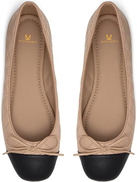 MOOMMO Women Cap Toe Flats Bow Slip On Ballet Flats Comfortable Quilted Colorblock Flats Round To... | Amazon (US)
