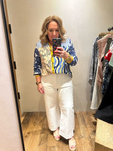 Oh wow I love this look. The Colette white jeans are 🙌. They are a thicker denim. I did get my larger size. A 32. No one wants tight jeans. 
Wearing a large in this beautiful blouse  

Anthropologie sale Easter outfit white jeans spring outfit 

#LTKmidsize #LTKSpringSale #LTKover40