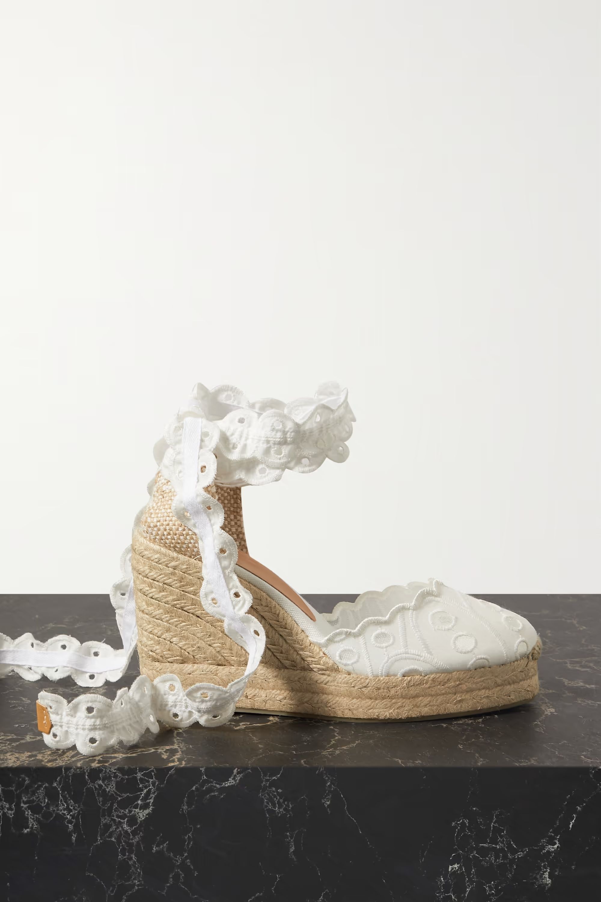 + Charo Ruiz Cini 100 broderie anglaise cotton and canvas wedge espadrilles | NET-A-PORTER (US)