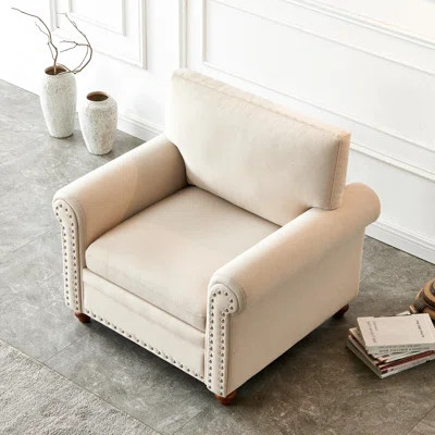 Living Room Chair With Beige Fabric And Wooden Leg - Comfortable Experience Upholstery Solid Wood Design | Wayfair North America