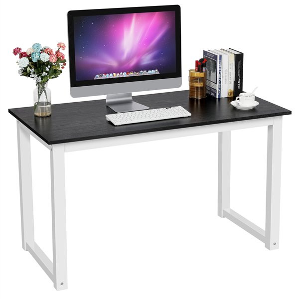 Modern Home Office Computer Desk with White Metal Frame and Black Wood Top | Walmart (US)